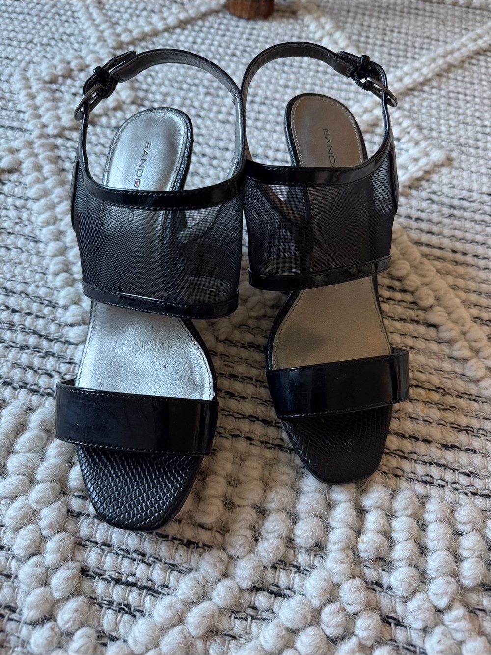 Bandolino Black Mesh and Patent Leather Open-Toe Slingback Sandals
